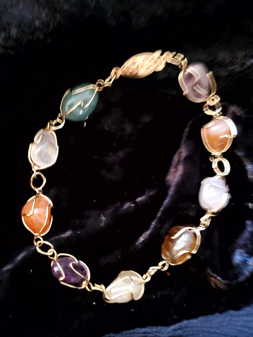 Gold-Tone Multistone Link Bracelet with Mixed Gem Colors